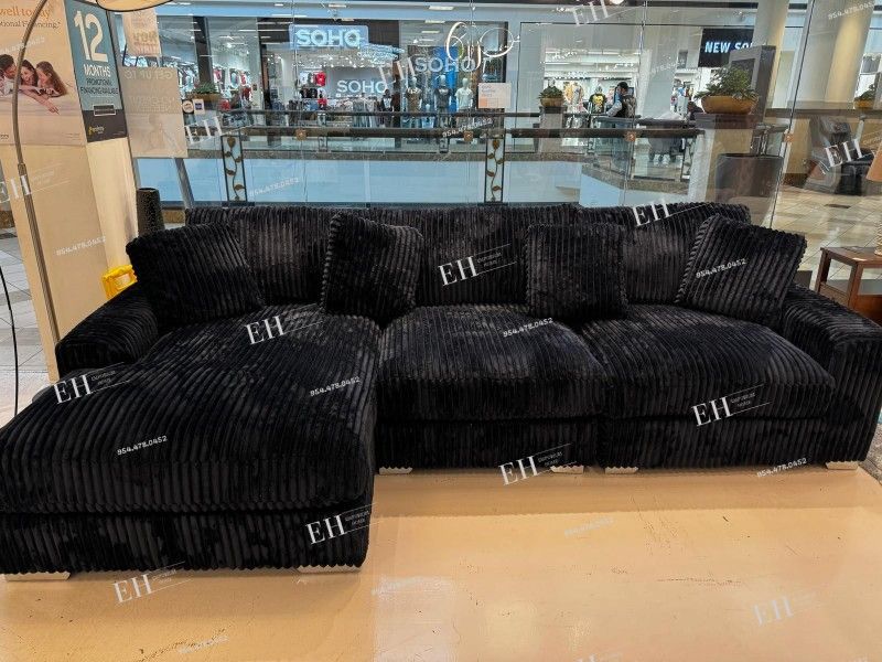 Black Sofa Sectional 4 Segments Corduroy NEW Finance Available