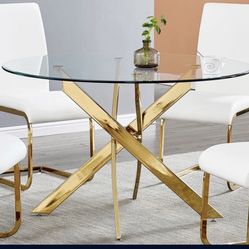 Modern Glass Dining Table, Gold - Excellent Condition