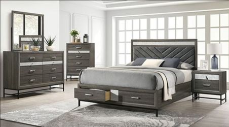 Brand New Grey 4pc Queen Bedroom Set (Available in Eastern King)