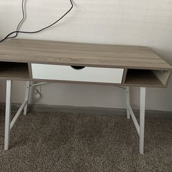 Study Desk, White and Soft Brown 