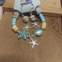 Beachy Starfish Bracelet With Earrings 