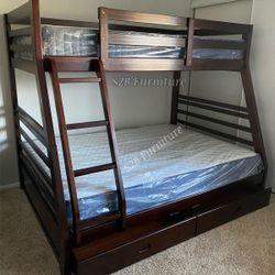 Twin Full Expresso Bunkbed With Ortho Mattress Included 