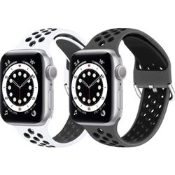 Silicone Sports Bands Compatible with Apple Watch Band 42mm 44mm, Soft Breathable Silicone Replacement Wristband for iwatch Series 6/5/4/3/2/1/SE (Whi