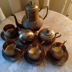 Tea Set Four Cup and Saucers Brass Tea Cup Set Authentic Tea