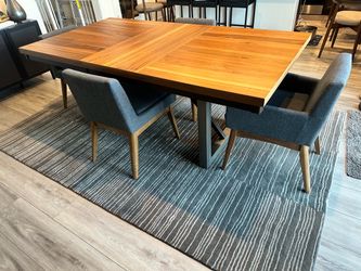 Mid-Century Modern Walnut Wood Finishing Grey Fabric Upholstered Dining Chairs Set of 4