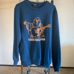 True Religion Buddha Guitar Crewneck Sweatshirt Medium Blue Logo