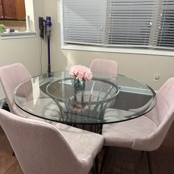 Round Glass Dining Table with 4 Chairs – Solid & Stylish