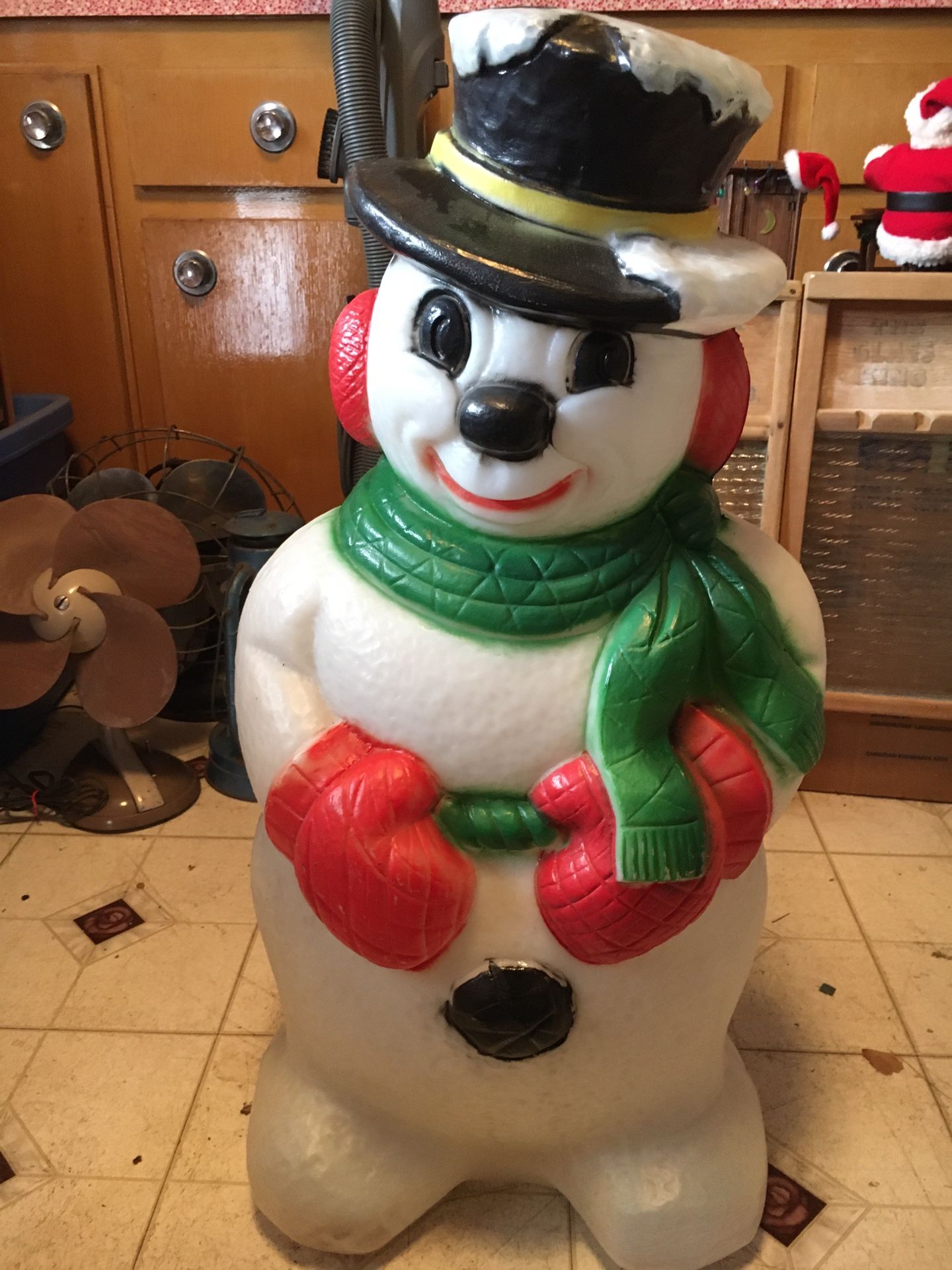 Vintage Blowmold Snowman With Hat& Light