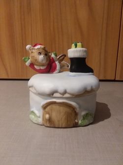 Vintage Homco Santa Bear Trinket Box