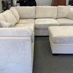 New 99x99 Corduroy Sectional Couch With Ottoman. Free Delivery 