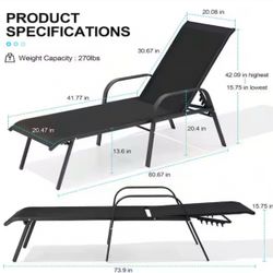 Black 2-Piece Metal Adjustable Outdoor Chaise Lounge