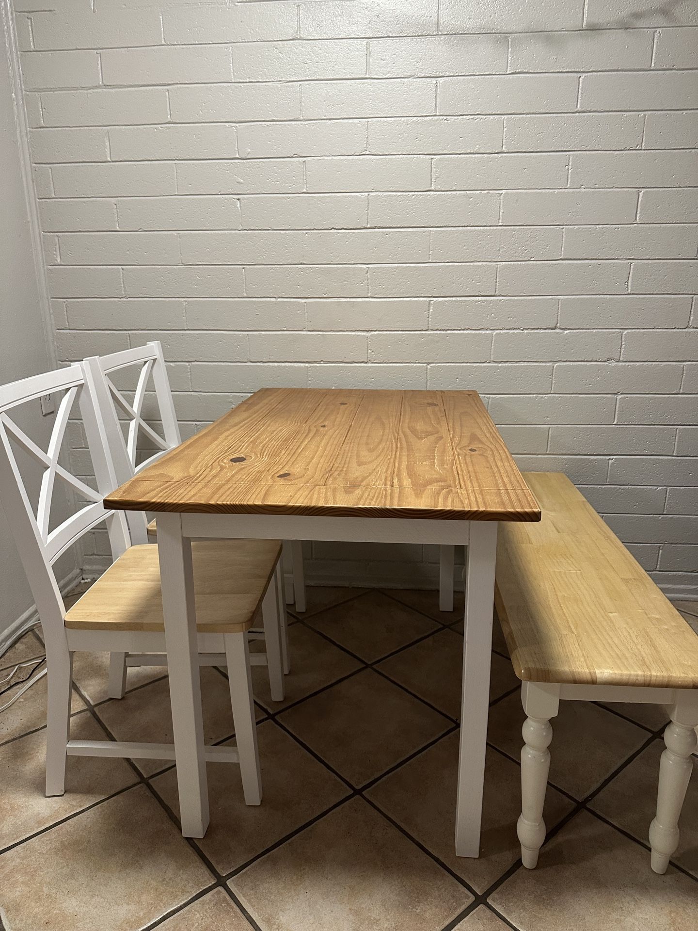 Wood Dining Table Set with Bench & Chairs