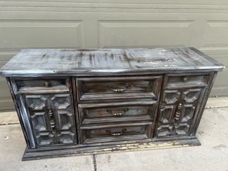 Dark Wood Dresser with Cabinet Doors