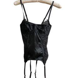 Victoria's Secret Black Lace Size 34C Corset With Garter Belts Lingerie 