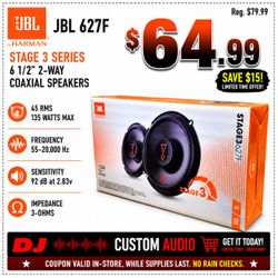 JBL Stage 3 Series 627F Car Speakers 6.5" 2-Way Coaxial Speaker System 135 Watts 🚨 Payment Options Available 🚨 No Credit Needed 🚨