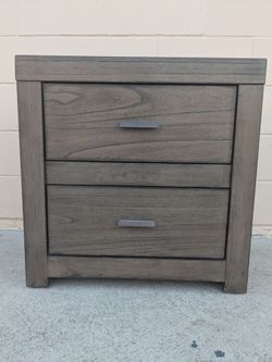 Gray Wood 2-Drawer Nightstand