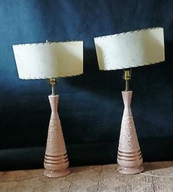VTG MCM LAMP FIBERGLASS LAMPSHADE LIGHT PINK GOLD MID CENTURY MODERN