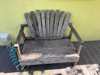 Outdoor Wood Bench, chair, and small table
