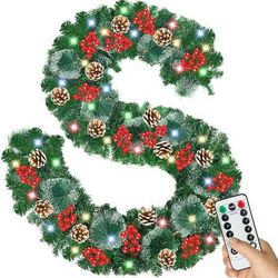 NEW 9 Ft Christmas Garland 100 LED Lights Remote Control Battery Operated Pre-Lit Xmas Garland of 9 Light Modes and Timer, Suitable Indoor Outdoor Man