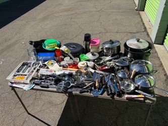Mega Kitchen Lot; Utensils, Pots, Pans, Mugs, Tupperware, Measuring Cups, Knives, & More