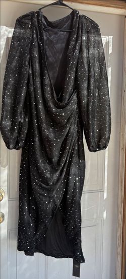 Black Sparkle Midi Dress with Sleeves