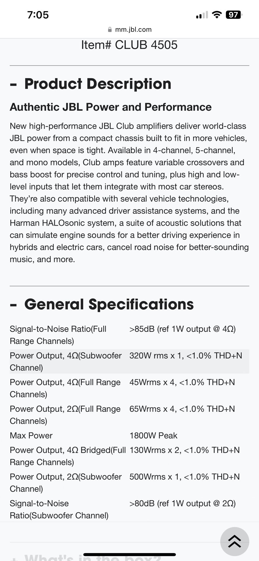 Jbl Club 4505 Five Channel Amp