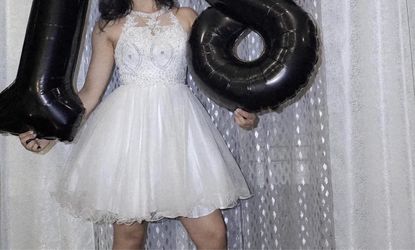 White Halter Neck Tulle Formal Mini Dress