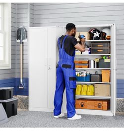 Metal Garage Storage Cabinet with 2 Doors and 5 Adjustable Shelves - 71" Steel Lockable File Cabinet,Locking Tool Cabinets for Office,Home,Garage,Gym,