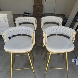 Modern White And Gold Bar Stools - Set Of 4