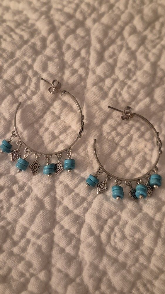 SILPADA STERLING SILVER HOWITE TURQUOISE CHA-CHA EARRINGS