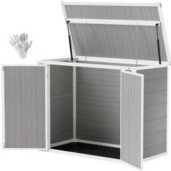 Retail $447.99) Outsunny 4.7 x 2.5FT Outdoor Horizontal Storage Shed, Lockable Trash Can Storage with Chain Lid, Gray