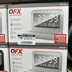 Qfx Wireless Charger With Clock, Alarm, Temp, Calendar Cargador Inalambrico De Celular, Reloj, Radio Wch-150-blk
