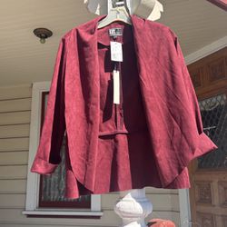Kut from the Kloth “Ali” Faux Suede Draped Front Jacket in Cranberry
