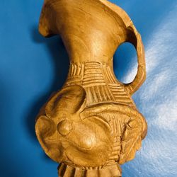 Vintage Hand Crafted Carved Pitcher/jug Made Of Olive Wood 