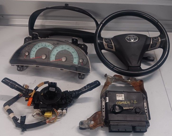 🔥🔥2007 Toyota Camry Le Steering + ECU W/ Key + Cluster Bazel W/ Cluster + Clock Spring W/Switches.