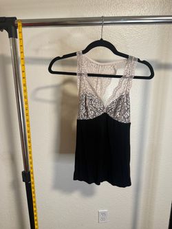 Adore Me Black & Blush Floral Lace Racerback Babydoll Tank – Size Small