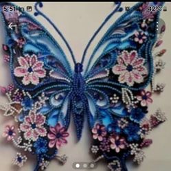 12x12 DIAMOND PAINTED RHINESTONE SPARKLING BUTTERFLY READY FOR FRAMING