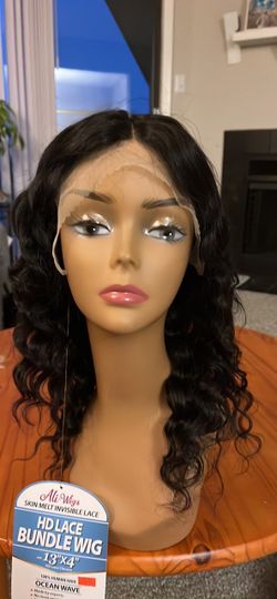 100%Human hair wig Ali Wigs HD Lace Bundle Wig Ocean Wave