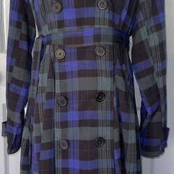 TORRID TWILL FIT & FLARE SKATER BLUE & GREEN PLAID DRESS TRENCH COAT. Size M/L