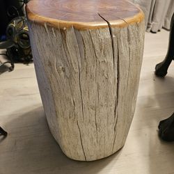 Restoration Hardware (Acacia Wood) I Believe, Solid, Heavy (Approx 75lbs) Wood Stump Stool/Table/Stand Whitewashed