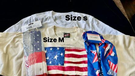 2 t- shirts size S and M , scare and patriotic bunting decorations all for $3