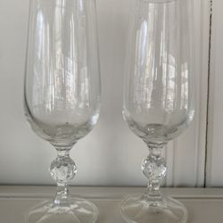 Set of 2-Bohemian Fine Lead Crystal Wine Champagne Flute Glasses Czech Repub