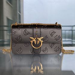 Pinko Embossed Chain Print Shoulder Bag Black