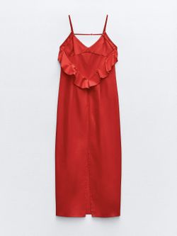 Zara XS NWT red ruffled gabardine dress. Vneck, adjustable straps, and  hidden seam closure. 100% cotton. for Sale in Bellflower, CA - OfferUp