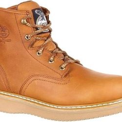New SZ 7 Wide Or 10.5  Georgia Men Work Boots Steel Toe Boot-m Wedge Barracuda Gold 6"