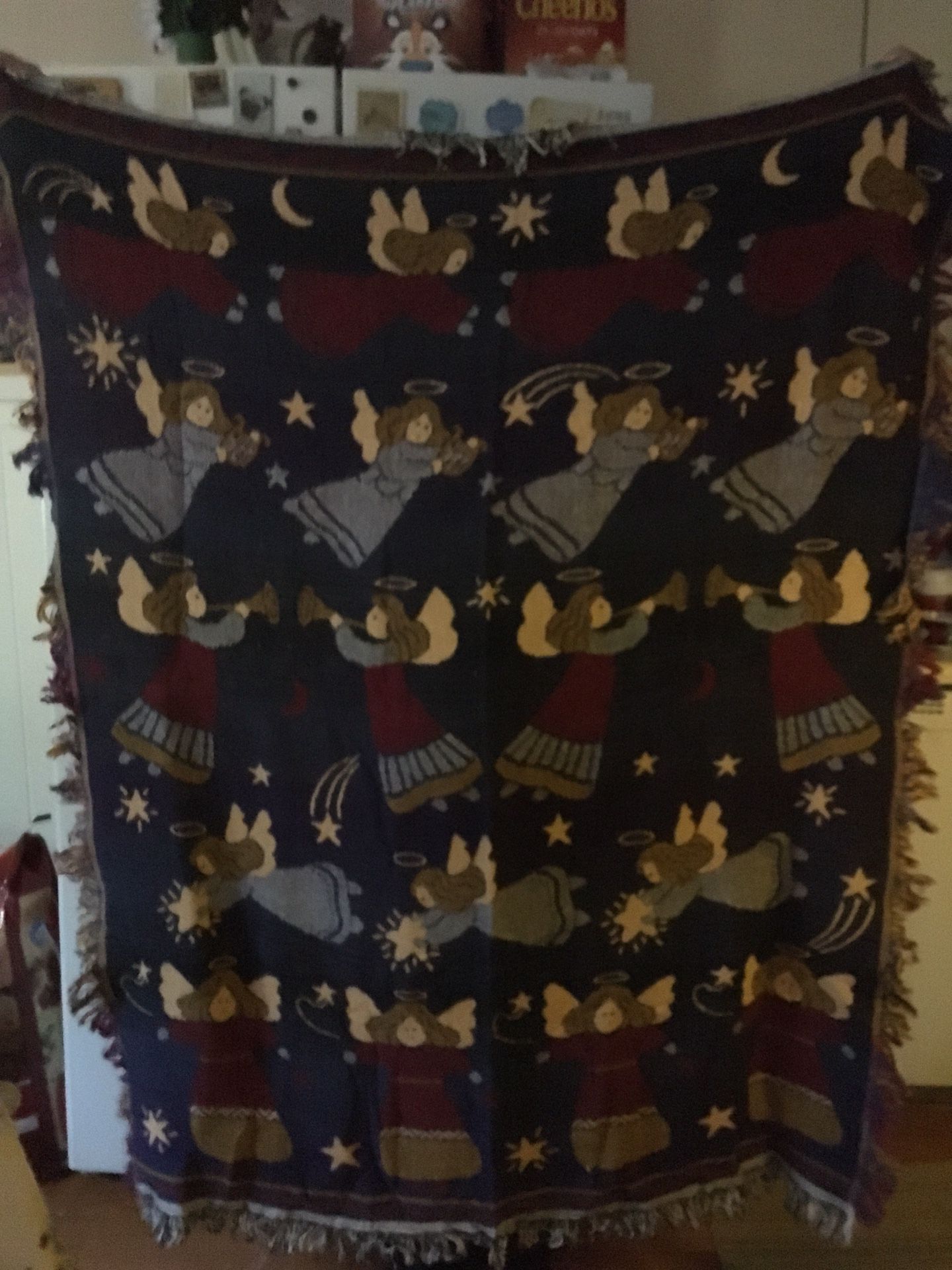 Navy Angel Woven Cotton Throw Blanket