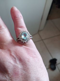 Line Greenish Gem Stone And Silver Ring Size 9