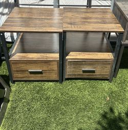 Set Of Wooden Nightstands/Desks With Shelves