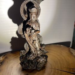 Chinese Rosewood Hand-carved Avalokiteshvara Buddhism Gua-yin on Lotus Statue