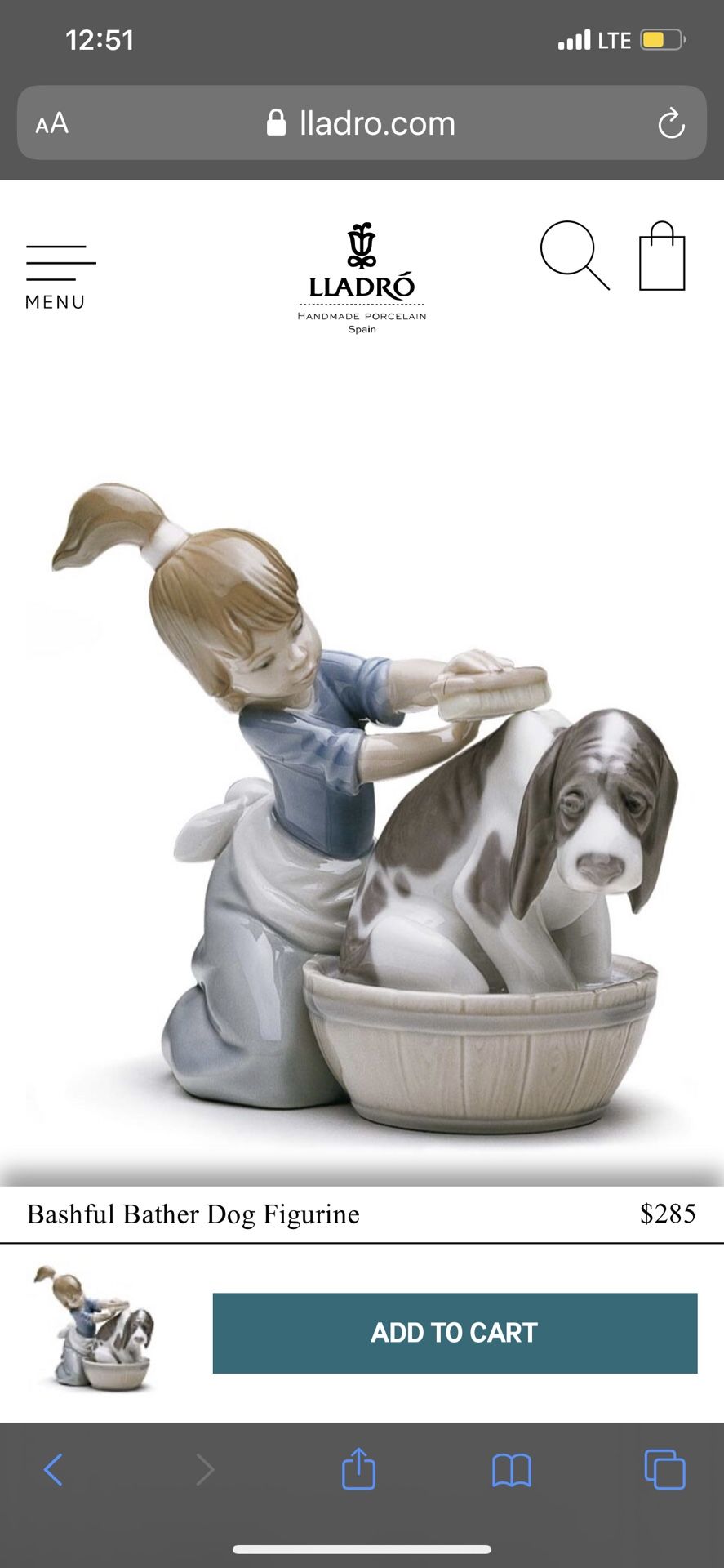 Bashful bather dog figurine lladro